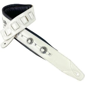 Walker & Williams C-44-WHT Aged White Premium Grain Leather Padded Guitar Strap 3" Wide With Nickel Conchos For Acoustic, Electric, And Bass Guitars in Kuwait