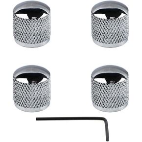 HAHIYO Chrome Electric Guitar Brass Dome Knobs Volume Tone Speed Control Make Loud Bass Screw Type Metal Good Grip Knurled Easy Tighten Not Scratch for Fender Telecaster Potentiometer Black 4pcs