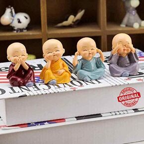 TIED RIBBONS 4 Pcs Baby Buddha Statue | Resin, 2 Inch | Buddha Monk Statue for Car Dashboard Decoration, Office, Table, Shelves, Home, Living Room, Buddha Decor | Mini Buddha Statue