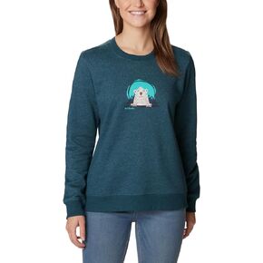 Columbia Women's Hart Mountain II Graphic Crew, Night Wave Heather/Peekabear, XX-Large