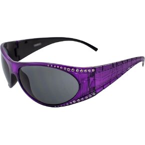 Global Vision Marilyn 1 Fashion Motorcycle Wrap Around Sunglasses for Women w/Bling Rhinestones Bling Purple Frame and Gradient Smoke Lens