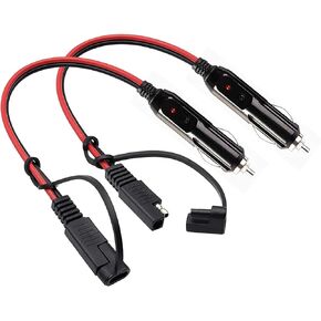 2 Pack 1FT SAE Cigarette Lighter Charger Cable, 12AWG 12V Cigarette Lighter Male Plug to SAE Quick Release Adapter Extension Charging Cable with 15A Fuse and LED Light