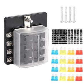 8-Way Blade Block, 8-Way Screw Nut Terminal Box Blade Block Holders with LED Indicator for Car Boat