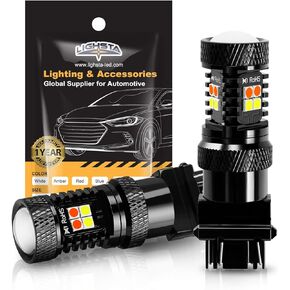 7443 7444NA 7441 7440 T20 Switchback LED Bulbs, Extremely Bright White/Amber Yellow 3030 Chipsets with Projector for Daytime Running Lights/DRL and Turn Signal Lights(Pack of 2)