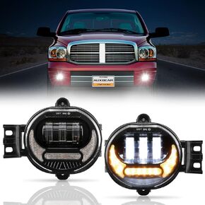 Auxbeam LED Fog Lights w/White DRL+ Yellow Turn Signal Light Replacement for Dodge Ram 1500 2002-2008 Dodge Ram 2500/3500 2003-2009, 1 Pair Black