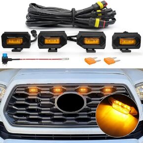 مصابيح LED مطورة للشواية 4 قطع لسيارة Toyota Tacoma 2020-2022 TRD Off Road وTRD Sport OEM Grille، ضوء LED تحذيري بديل للعرض مع مصهر (ضوء كهرماني/عدسة كهرمانية)