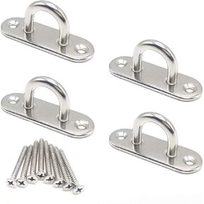 Pad Eye, 316 Heavy Duty Stainless Steel Oblong Plate Staple Hook with Screws, Marine Boat Hardware U-Shaped Design Hook Loop, Wall Mount Hook Hanger (M6 4PCS)