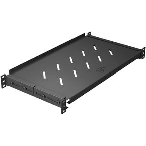 Vented 4-Post Shelf, Adjustable, Black, 250 mm Depth, 1U, 242 lbs, Cold Rolled Steel