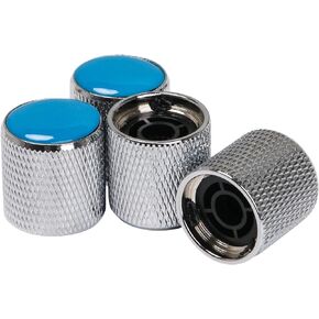 BQLZR Domed Volume Tone Control Metal Knob Silver with Blue Top Electric Guitar Pack of 4