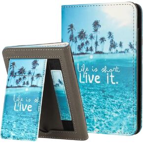MonsDirect for 6" Kindle Paperwhite 5/6/7th Generation Case 2012,2013,2015,2016 Version (Model: EY21 / DP75SDI), PU Leather Stand Hard Cover, Auto Wake/Sleep with Hand Strap & Card Slot, Green Marble
