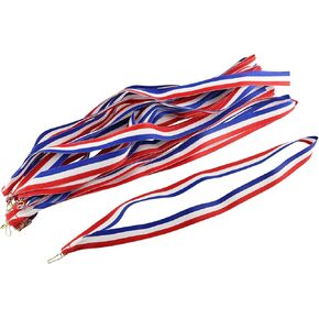 12pcs 880mm Award Neck Ribbons Medal Award Ribbons Striped Medal Lanyards with Snap Clips for Sports Academics, Red White Blue
