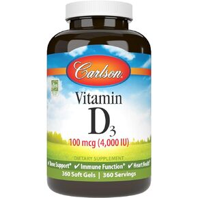 Carlson - Vitamin D3 4000 IU (100 mcg), Immune Support, Bone Health, Muscle Health, Cholecalciferol, Vitamin D Supplements, Vitamin D3 Soft Gels, 360 Softgels