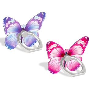 Cell Phone Butterfly Finger Ring Holder 360 Degree Rotation Metal Ring Grip for iPhone Samsung Galaxy All Smartphone Mobile Cute Accessories（Purple & Dark Purple）