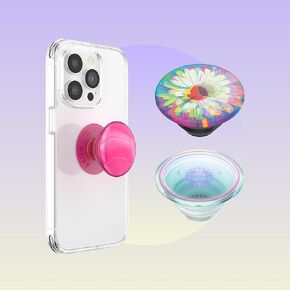 PopSockets Playful in Pink Phone Grip Bundle, Includes 1 PopGrip and 2 PopTops - Pink Agate Grip, Frenetic Flower PopTop, Opalescent Clear PopTop