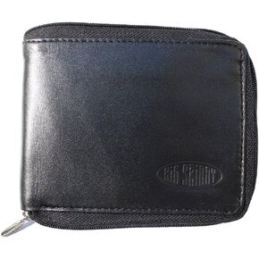Big Skinny Men's Zipfold Leather Bi-Fold Slim Wallet, Holds Up to 25 Cards, Black