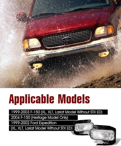 مصابيح الضباب AUTOWIKI لـ 1999-2003 Ford F150 F-150/1999-2002 Ford Expedition (XL، XLT، طراز Lariat بدون STX ED)، 2004 Ford F150 Heritage 1 زوج من استبدال مصباح الضباب الأمامي عدسة شفافة in Kuwait