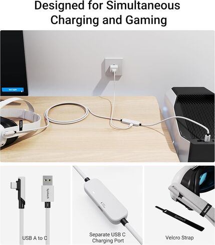 Syntech Link Cable 16FT with Fast Charging, Compatible with Meta Quest 3/Oculus Quest 2 Accessories, VR Link Cable with Separate Charging Port, USB 3.0 to Type C Cord Light for PC/Steam VR in Saudi Arabia