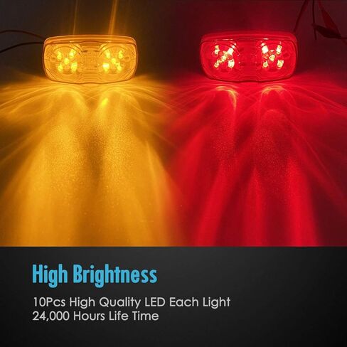 LED Trailer Marker Lights Bullseye Double Bubble 10 Diodes Exterior Clearance Indicators Lights Surface Mount for RV Camper Trucks, Pack of 7 Amber & 7 Red in Saudi Arabia