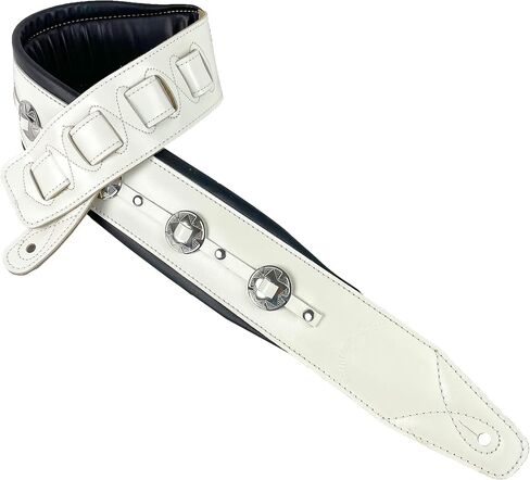 Walker & Williams C-44-WHT Aged White Premium Grain Leather Padded Guitar Strap 3" Wide With Nickel Conchos For Acoustic, Electric, And Bass Guitars in Saudi Arabia