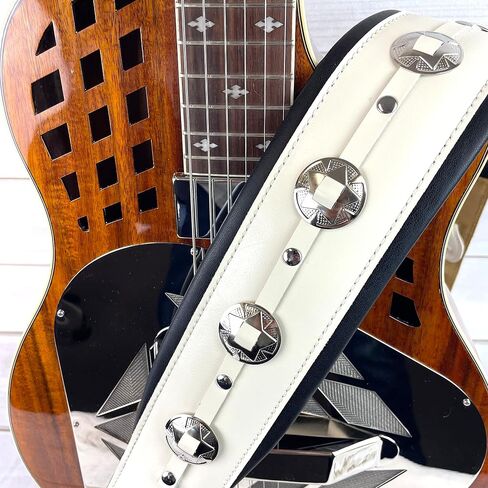Walker & Williams C-44-WHT Aged White Premium Grain Leather Padded Guitar Strap 3" Wide With Nickel Conchos For Acoustic, Electric, And Bass Guitars in Saudi Arabia