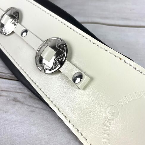 Walker & Williams C-44-WHT Aged White Premium Grain Leather Padded Guitar Strap 3" Wide With Nickel Conchos For Acoustic, Electric, And Bass Guitars in Saudi Arabia
