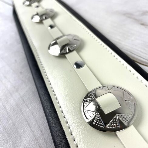 Walker & Williams C-44-WHT Aged White Premium Grain Leather Padded Guitar Strap 3" Wide With Nickel Conchos For Acoustic, Electric, And Bass Guitars in Saudi Arabia