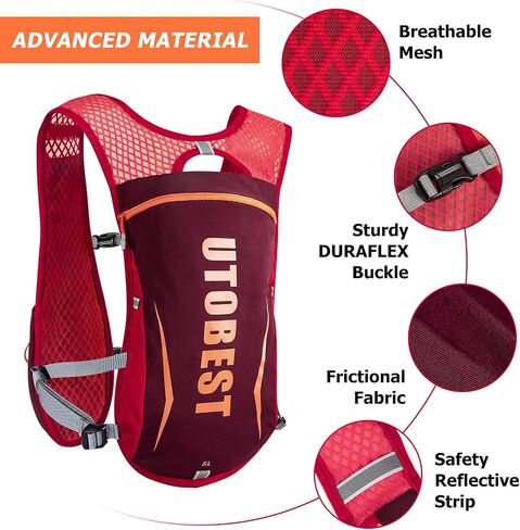 UTOBEST Running Vest Lightweight Hydration Vest Pack 5L UTR104 | 7 Pockets, Large Phone Holder, Comfort Fit, No Bounce, OSFM, Unisex, Great for Entry Leve Trail Running, Park Run, Marathon in Kuwait