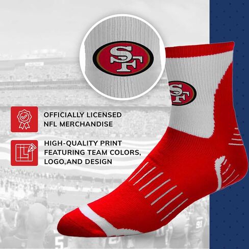 جوارب للأقدام العارية FBF NFL Performance ربع طول - مزيج من البوليستر - للرجال والنساء - أربطة ضغط - جوارب عالية الأداء (سان فرانسيسكو 49ers - أحمر، مقاس كبير للبالغين) in Saudi Arabia