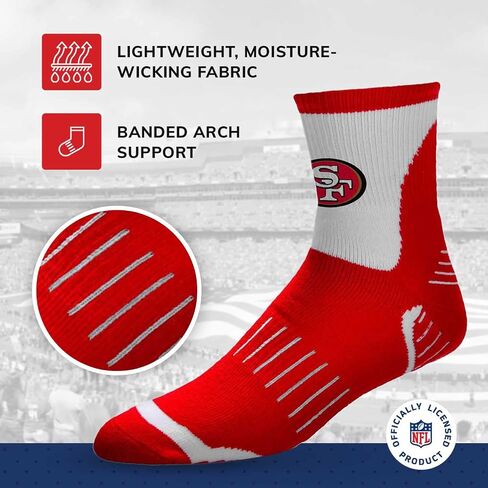 جوارب للأقدام العارية FBF NFL Performance ربع طول - مزيج من البوليستر - للرجال والنساء - أربطة ضغط - جوارب عالية الأداء (سان فرانسيسكو 49ers - أحمر، مقاس كبير للبالغين) in Saudi Arabia