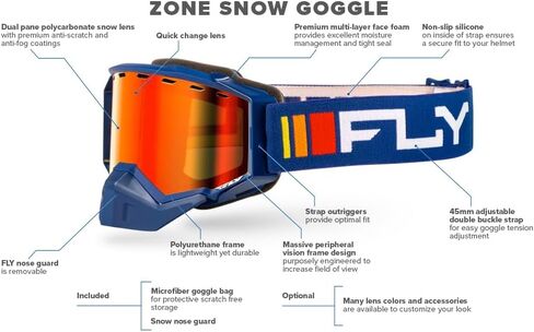 نظارات Fly Racing 2023 Zone Snow Goggle (أسود/غروب الشمس مع مرآة زرقاء سماوية/عدسة كهرمانية، للبالغين) in Saudi Arabia