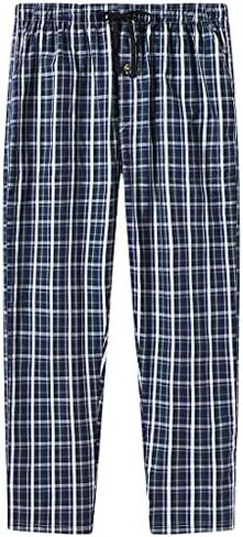 MoFiz Mens Cotton Pajama Pants Lightweight Lounge Sleep Plaid Bottoms with Pockets Drawstring in Kuwait