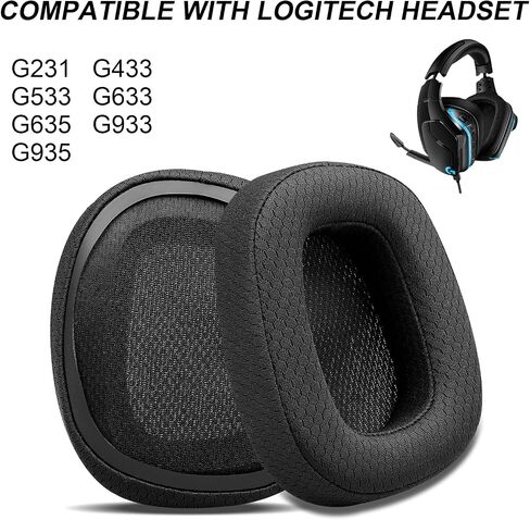 Replacement Ear Pads for Logitech G533 G633 G935, GVOEARS Cooling Gel Ear Cushions for Logitech G231 G433 G533 G633 G635 G933 G935 Gaming Headphones with Thick and Soft Foam (Black) in Kuwait