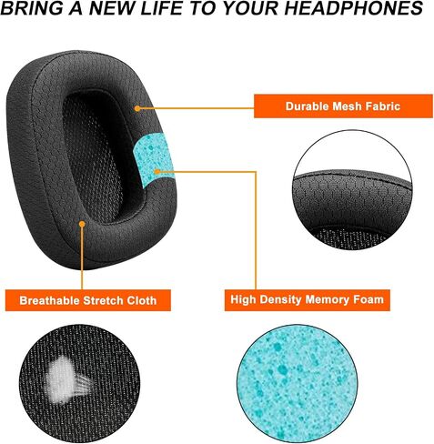 Replacement Ear Pads for Logitech G533 G633 G935, GVOEARS Cooling Gel Ear Cushions for Logitech G231 G433 G533 G633 G635 G933 G935 Gaming Headphones with Thick and Soft Foam (Black) in Kuwait