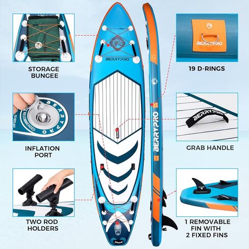 لوح التجديف القابل للنفخ من BERRYPRO، لوح اليوغا، لوح مجداف الصيد مع ملحقات كاملة لجميع مهارات الرياضات المائية in Kuwait
