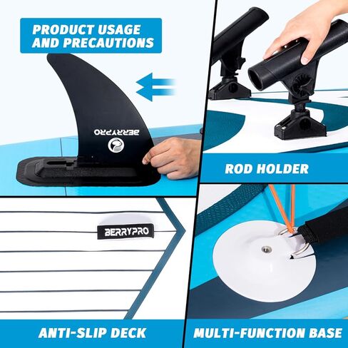 لوح التجديف القابل للنفخ من BERRYPRO، لوح اليوغا، لوح مجداف الصيد مع ملحقات كاملة لجميع مهارات الرياضات المائية in Kuwait