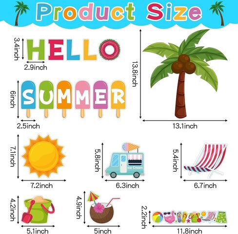 109pcs Hello Summer Beach Hawaiian Bulletin Board مجموعة تزيين الفصول الدراسية، نظارات الشاطئ الاستوائية لهجات حدود شجرة النخيل، لوازم حفلات موضوع جوز الهند الصيفية للفصول الدراسية المدرسية in Kuwait