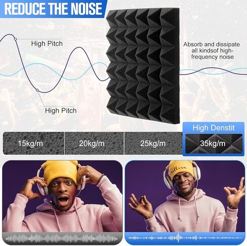 60 حزمة 12 × 12 × 2 في ألواح الرغوة الصوتية، ألواح إسفنجية عازلة للصوت هرمية مع ألواح إسفنجية صوتية عازلة للصوت عازلة للهب ذاتية اللصق عالية الكثافة للمكتب in Kuwait