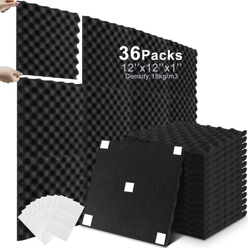 36 حزمة من ألواح الرغوة الصوتية مقاس 12 × 12 × 1 بوصة، ألواح إسفنجية عازلة للصوت هرمية مع لوحات جدارية رغوية عالية الكثافة من كرتون البيض الأسود ذاتية اللصق للمكاتب المنزلية وخاصية إلغاء امتصاص الضوضاء in Kuwait