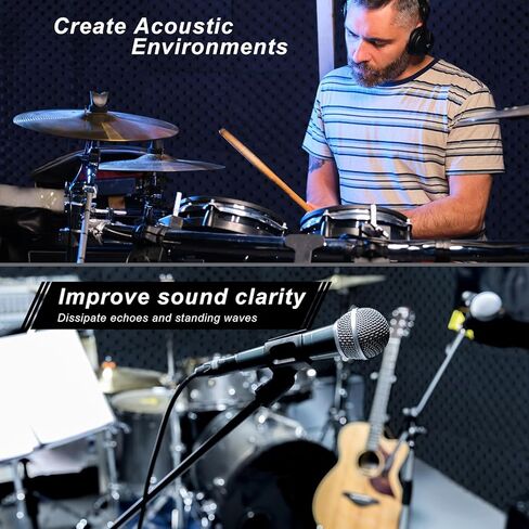 36 حزمة من ألواح الرغوة الصوتية مقاس 12 × 12 × 1 بوصة، ألواح إسفنجية عازلة للصوت هرمية مع لوحات جدارية رغوية عالية الكثافة من كرتون البيض الأسود ذاتية اللصق للمكاتب المنزلية وخاصية إلغاء امتصاص الضوضاء in Kuwait