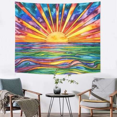 Boho Rainbow Sun Tapestry Wall Hanging - UV Blacklight Reactive for Bedroom Aesthetic and Home Room Decor (Sun Black Light, 50''x60'') in Saudi Arabia