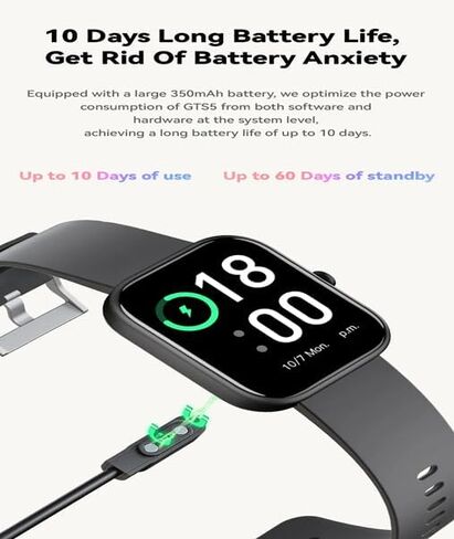 GTS5 Smart Watch for Android and iOS, Fitness Tracker, IP67 Waterproof, Smart Watch for Women Men (Black) in Saudi Arabia