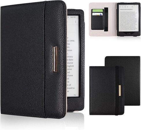 DMLuna Kindle Paperwhite Case, Fits 11th Generation 2021, 6.8", Smart Protective Durable Premium PU Leather Cover with Auto Sleep Wake, Hand Strap, Card Slots, Magnetic Clasp, Black in Kuwait