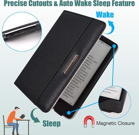 DMLuna Kindle Paperwhite Case, Fits 11th Generation 2021, 6.8", Smart Protective Durable Premium PU Leather Cover with Auto Sleep Wake, Hand Strap, Card Slots, Magnetic Clasp, Black in Kuwait