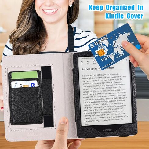 DMLuna Kindle Paperwhite Case, Fits 11th Generation 2021, 6.8", Smart Protective Durable Premium PU Leather Cover with Auto Sleep Wake, Hand Strap, Card Slots, Magnetic Clasp, Black in Kuwait