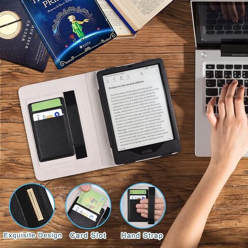 DMLuna Kindle Paperwhite Case, Fits 11th Generation 2021, 6.8", Smart Protective Durable Premium PU Leather Cover with Auto Sleep Wake, Hand Strap, Card Slots, Magnetic Clasp, Black in Kuwait