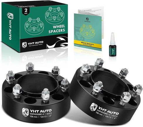 YHTAUTO 4 قطع 6x5.5 فواصل عجلات مركزية مقاس 2 بوصة تناسب 01-20 تاكوما، 96-20 4Runner، Tundra، Sequoia، FJ Cruiser، LX450، GX460، GX470، 6 فواصل إطارات سوداء مع مسامير M12x1.5، تجويف محور 106 مم in Saudi Arabia
