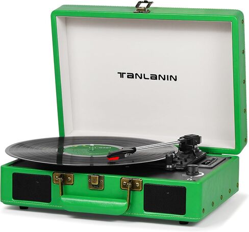 مشغل تسجيل حقيبة كلاسيكية - قرص دوار محمول بلوتوث بثلاث سرعات مع تسجيل USB، محول MP3 RCA/AUX/مقبس سماعة الرأس، أخضر in Saudi Arabia