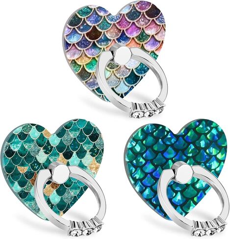 Cell Phone Love Ring Holder Stand Clear Diamond Finger Grip Loop 360 Degree Rotation Finger Ring Stand Blue Green Colorful Mermaid Scales in Saudi Arabia