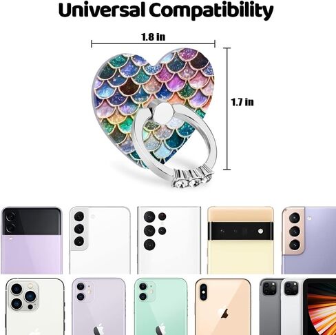 Cell Phone Love Ring Holder Stand Clear Diamond Finger Grip Loop 360 Degree Rotation Finger Ring Stand Blue Green Colorful Mermaid Scales in Saudi Arabia