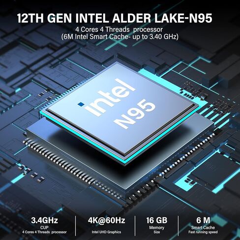 KAMRUI Mini PC، Intel Alder Lake الثاني عشر - N95 حتى 3.4 جيجا هرتز، ذاكرة وصول عشوائي 16 جيجا بايت + 1 تيرابايت M.2 SSD، كمبيوتر صغير يدعم 2.5 بوصة SATA SSD، WiFi 2.4G/5G، Bluetooth4.2، شاشة ثلاثية، كمبيوتر مكتبي صغير موثوق بدقة 4K in Kuwait